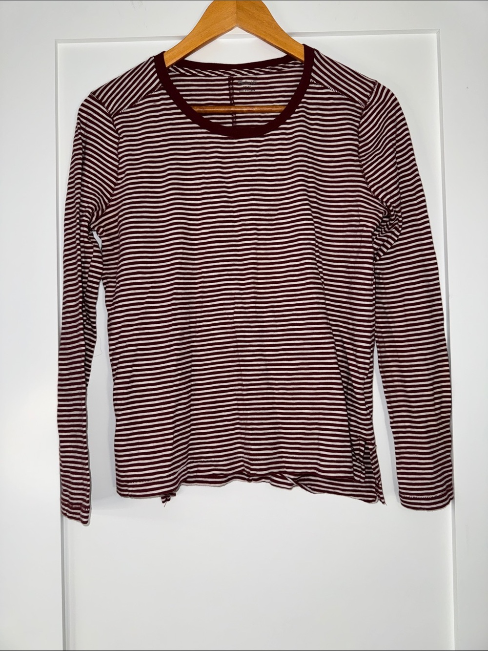 Madewell Striped Long-Sleeve Burgundy & White 100% cotton minimalist basic sz MD
